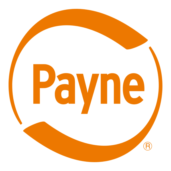Orange Payne logo with circular design.